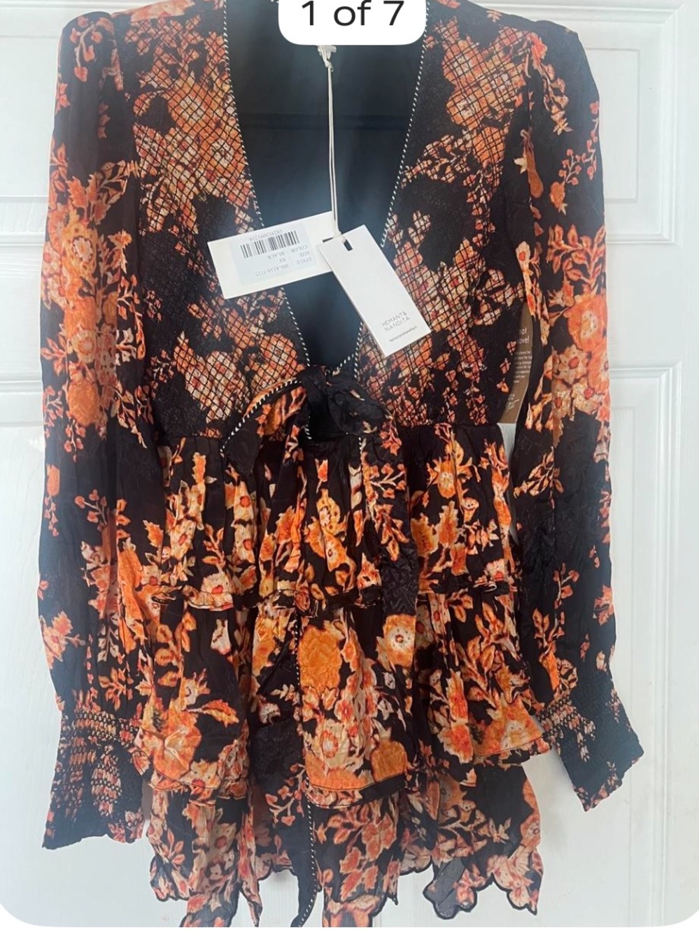 HEMANT & NANDITA Black mini dress size XS with Orange Floral Print